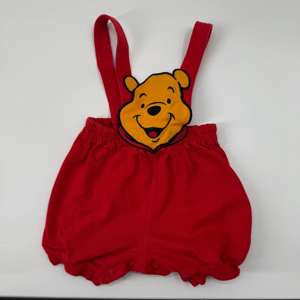 Disney Store Vintage Winnie the Pooh Red Sunsuit Romper Overalls 6 Months Cotton